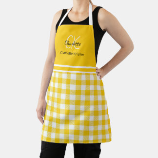 Geel en wit geruit monogram naam schort