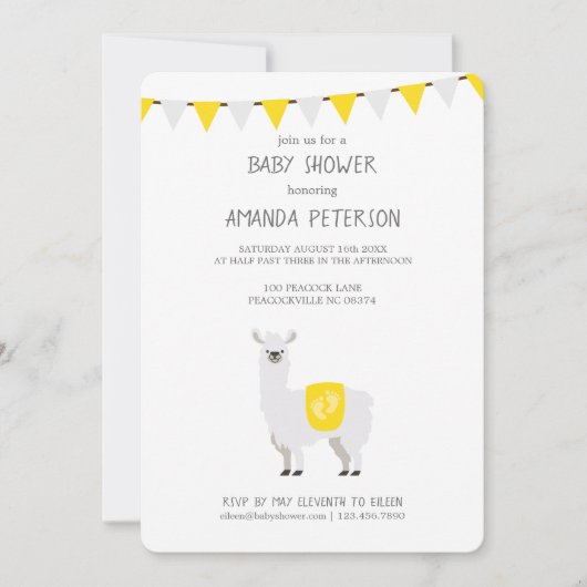 Geel en wit Geslacht Neutral Llama Baby shower Kaart (Voorkant)