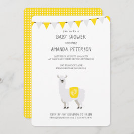 Geel en wit Geslacht Neutral Llama Baby shower Kaart