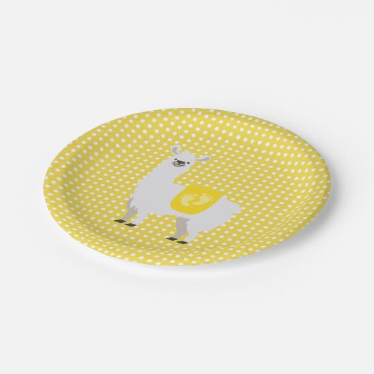 Geel en wit Geslacht Neutral Llama Baby shower Papieren Bordje (Gekanteld)
