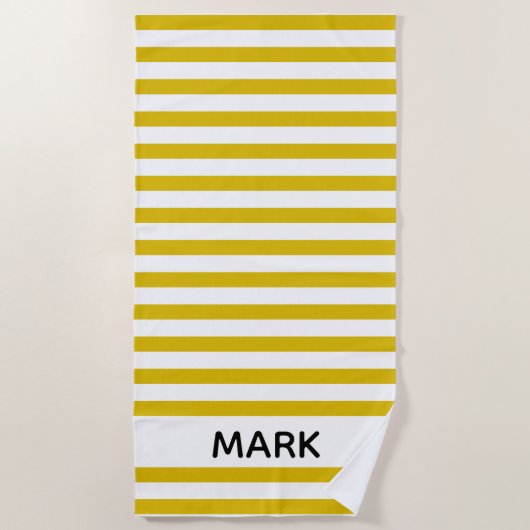 Geel en wit gestreept, gepersonaliseerd strandlaken (Voorkant)