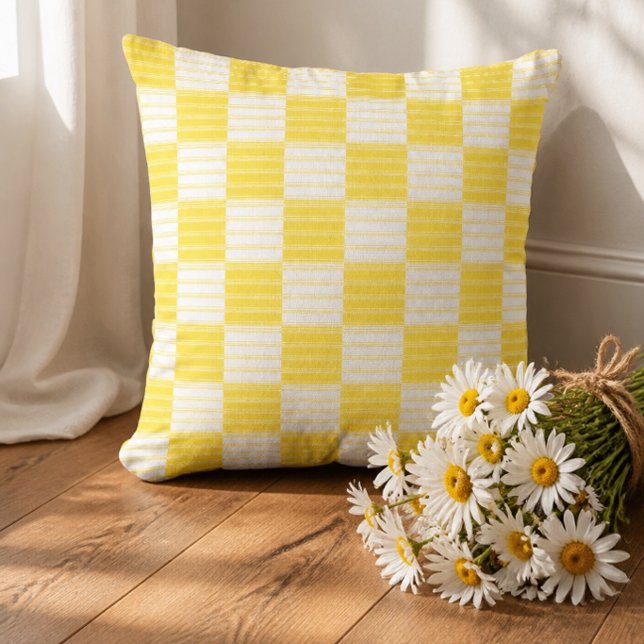Geel en Wit Gestreept Patchwork Kussen (Creator heeft geüpload)