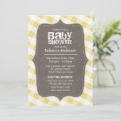 Geel en wit Gingham Canvas Baby shower Kaart (Staand voorkant)