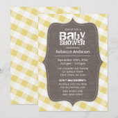 Geel en wit Gingham Canvas Baby shower Kaart (Voorkant / Achterkant)