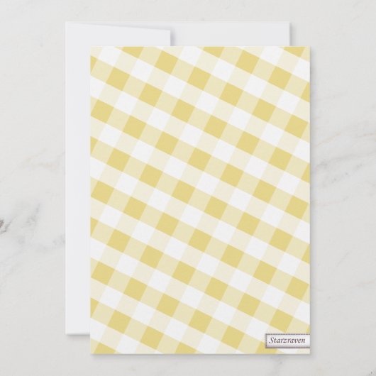 Geel en wit Gingham Canvas Vrijgezellenfeest Kaart (Achterkant)