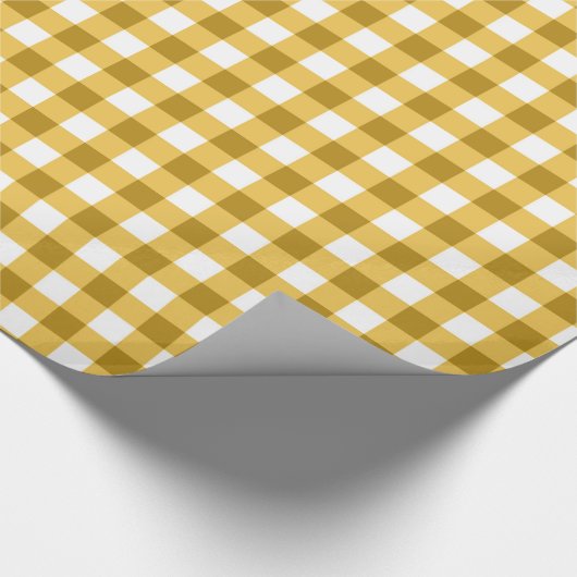 Geel en wit Gingham Check Patroon Cadeaupapier (Hoek)