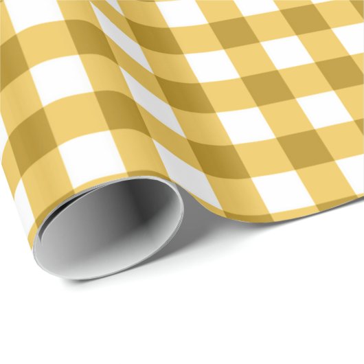 Geel en wit Gingham Check Patroon Cadeaupapier (Rol Hoek)