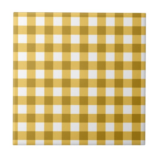Geel en wit Gingham Check Patroon Tegeltje (Voorkant)