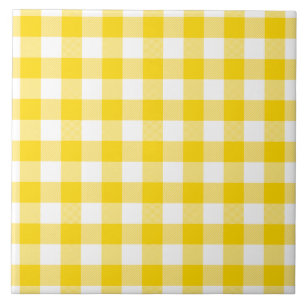 Geel en wit Gingham controleert vierkanten patroon Tegeltje
