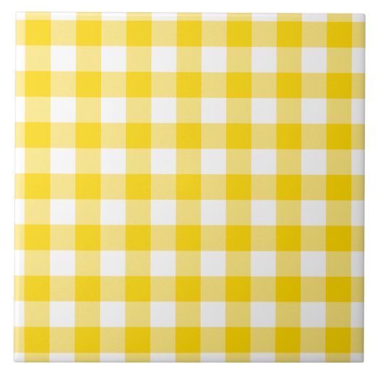 Geel en wit Gingham controleert vierkanten patroon Tegeltje (Voorkant)