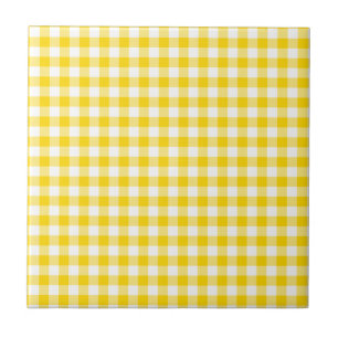 Geel en wit Gingham controleert vierkanten patroon Tegeltje