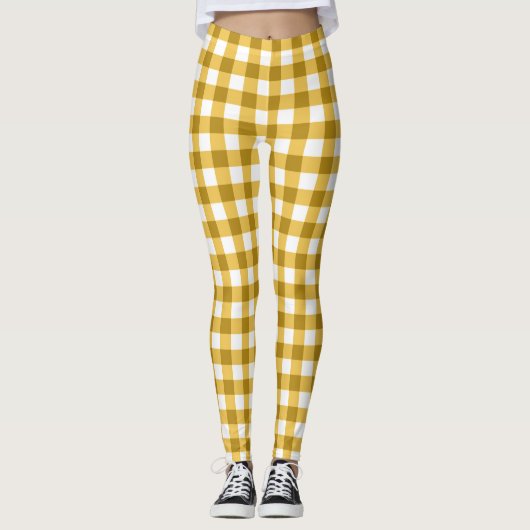 Geel en wit Gingham gecontroleerd Leggings (Voorkant)
