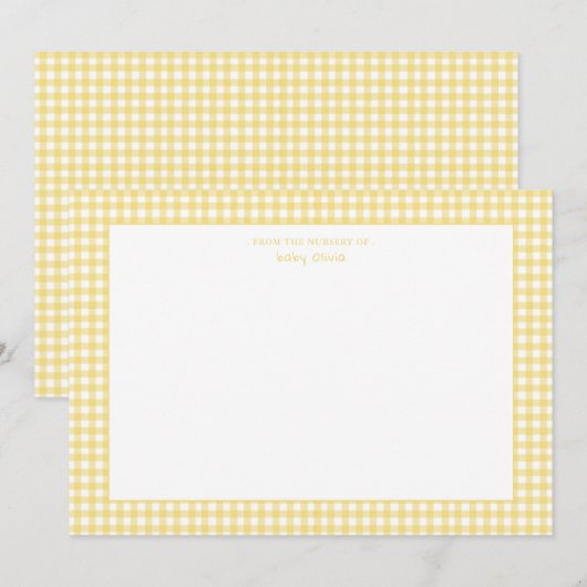 Geel en wit gingham genderneutraal bedankkaart (Voorkant / Achterkant)