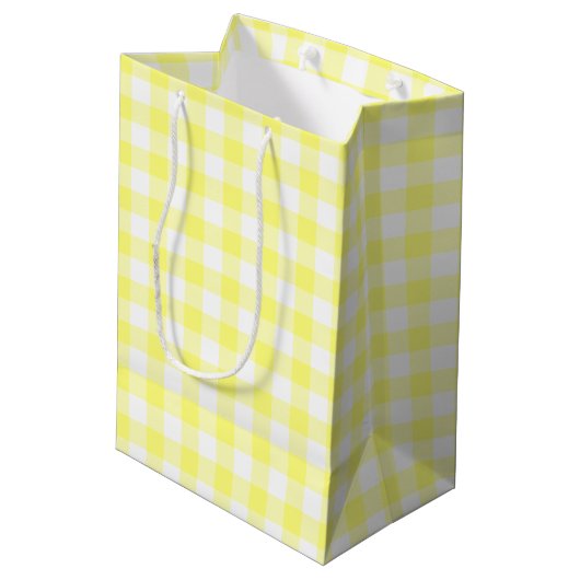 Geel en wit Gingham Medium Cadeauzakje (Achterkant Gekanteld)