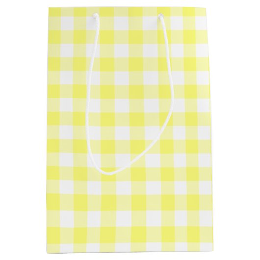 Geel en wit Gingham Medium Cadeauzakje (Voorkant)