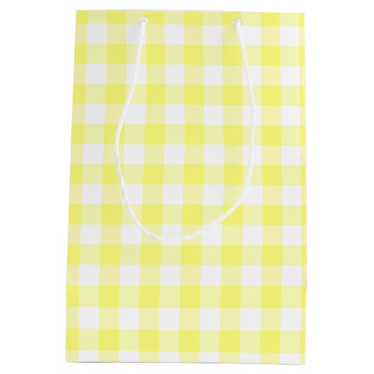 Geel en wit Gingham Medium Cadeauzakje (Achterkant)