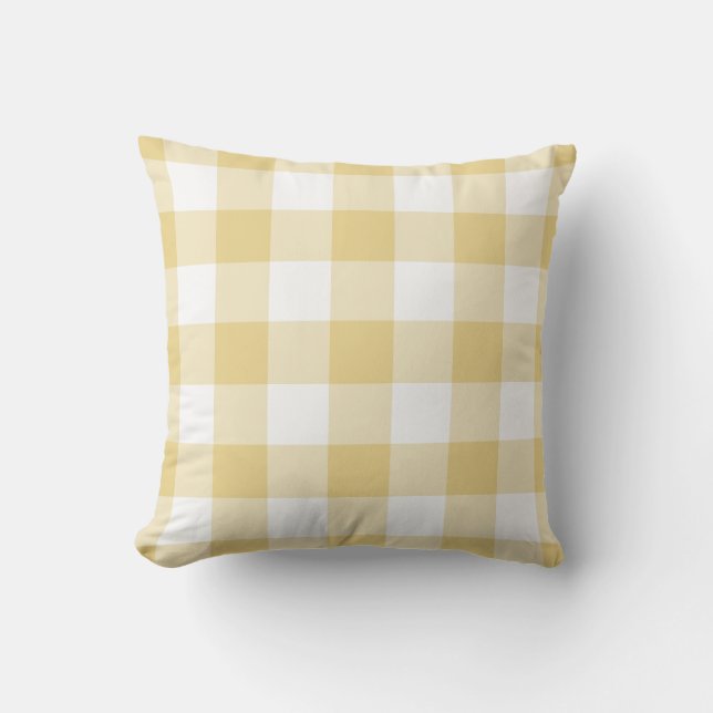 Geel en wit Gingham Pattern, geborduurd Buitenkussen (Voorkant)