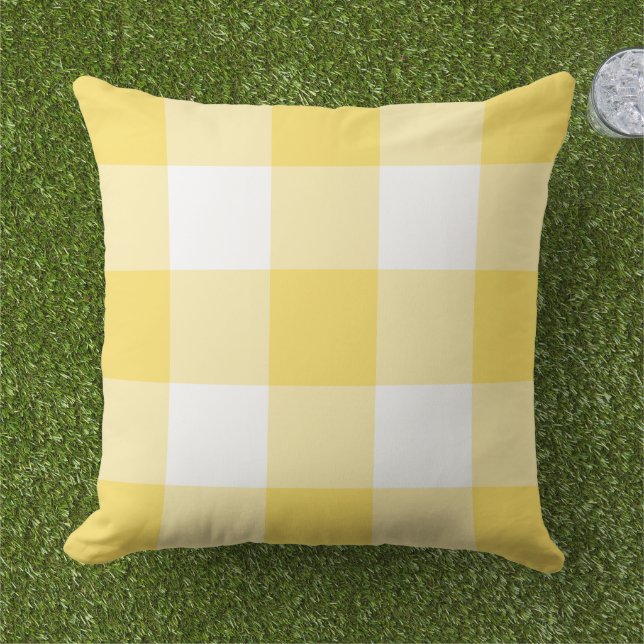 Geel en wit Gingham Pset Pattern Buitenkussen (Gras)