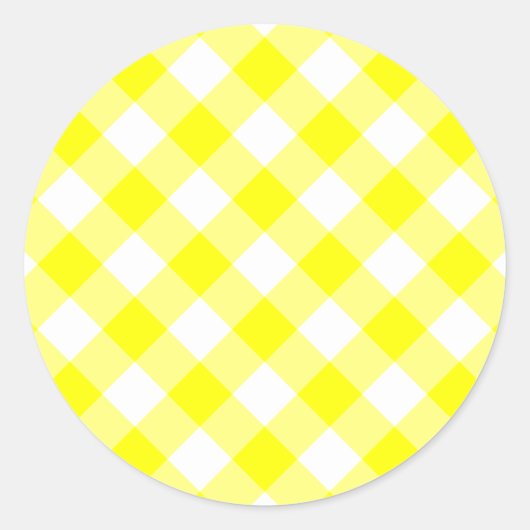 Geel en wit Gingham Ronde Sticker (Voorkant)