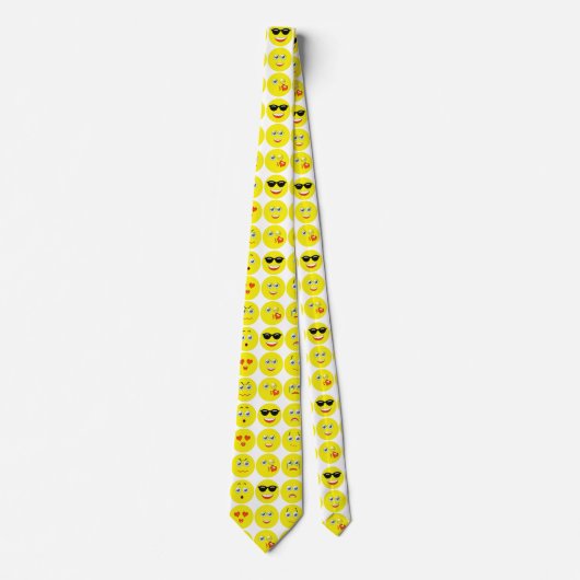 Geel en wit grappig emoji patroon stropdas (Voorkant)