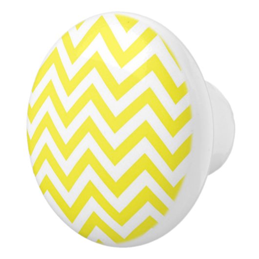 Geel en wit groots Chevron ZigZag Pattern Keramische Knop (Rechts)