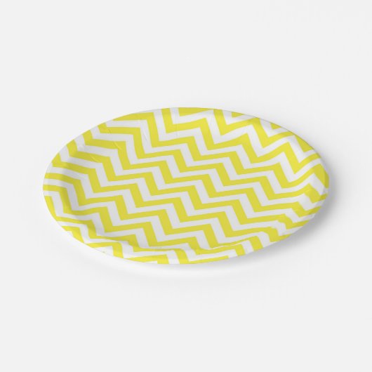 Geel en wit groots Chevron ZigZag Pattern Papieren Bordje (Gekanteld)