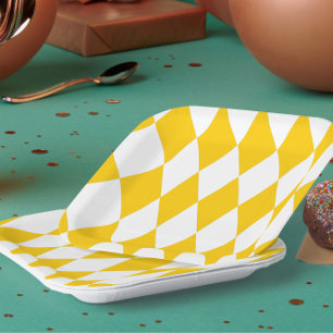Geel en wit Harlekijn Diamanten Schaken Design Papieren Bordje