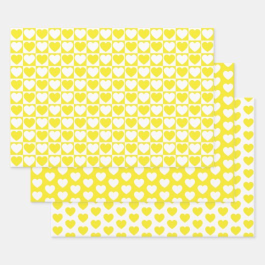 Geel en wit hart inpakpapier vel (Set)