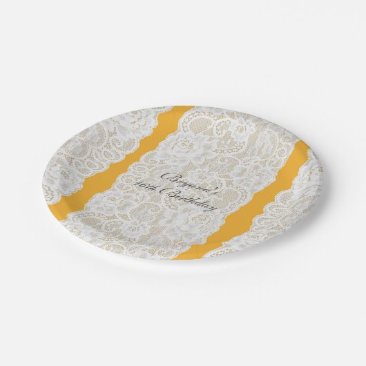 Geel en wit, heldere, elegante, rustige partij papieren bordje (Gekanteld)