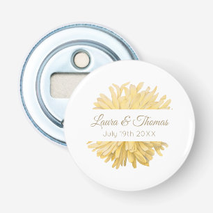 Geel en wit huwelijk button flesopener