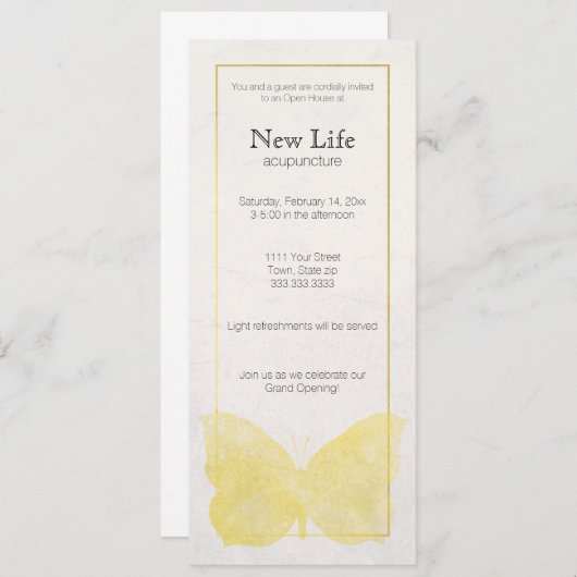 Geel en wit informatie rack kaart voor bedrijven (Voorkant / Achterkant)