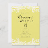 Geel en wit kant Elegant Sweet 16 Party Kaart (Voorkant)