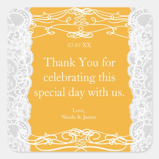 Geel en wit kant Elegant Wedding Favor Stickers (Voorkant)