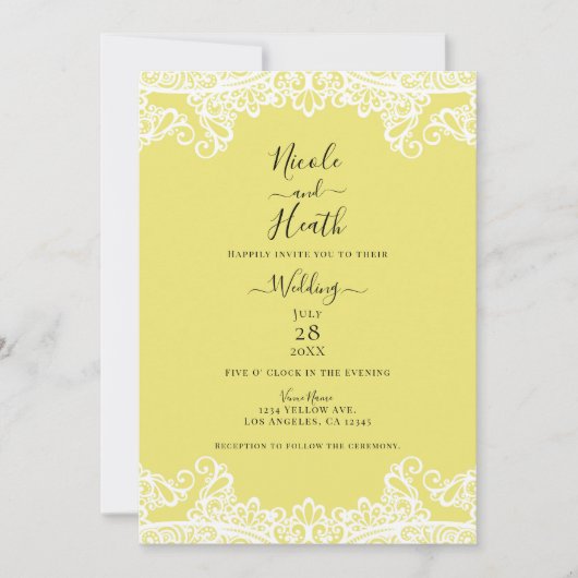 Geel en wit kant Elegant Wedding Kaart (Voorkant)