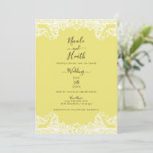 Geel en wit kant Elegant Wedding Kaart (Staand voorkant)