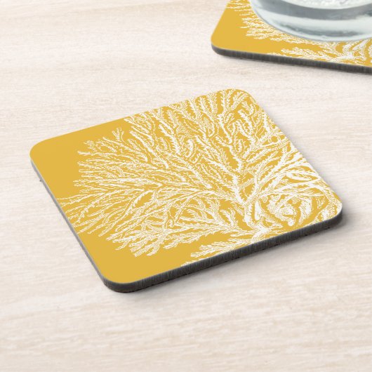 Geel en wit koraal bier onderzetter (Linkerzijde)