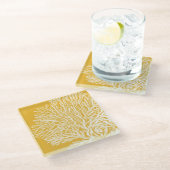 Geel en wit koraal glazen onderzetter (Schuin)