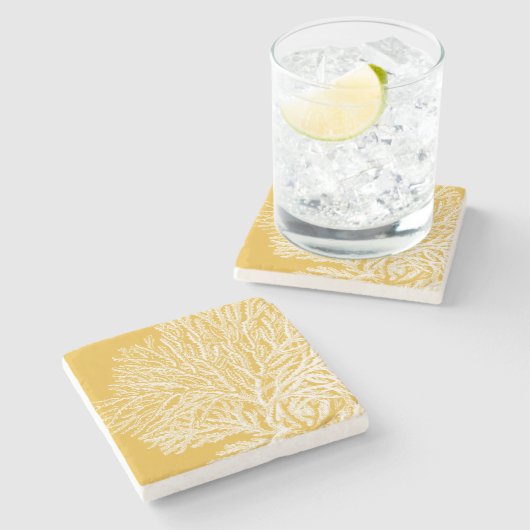 Geel en wit koraal stenen onderzetter (Zijkant)