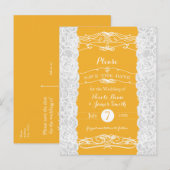Geel en wit Lace Elegant Wedding Save the Date Aankondigingskaart (Voorkant / Achterkant)