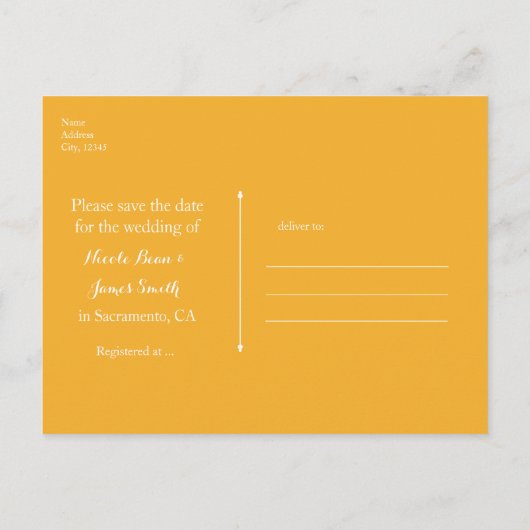 Geel en wit Lace Elegant Wedding Save the Date Aankondigingskaart (Achterkant)