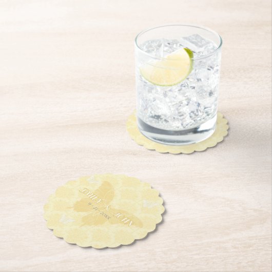 Geel en wit land vlinders bruiloft kartonnen onderzetters (Insitu)