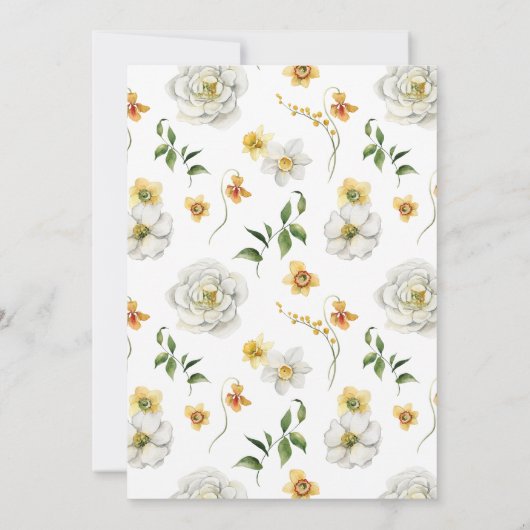 Geel en wit lente bloemig Baby shower Kaart (Achterkant)