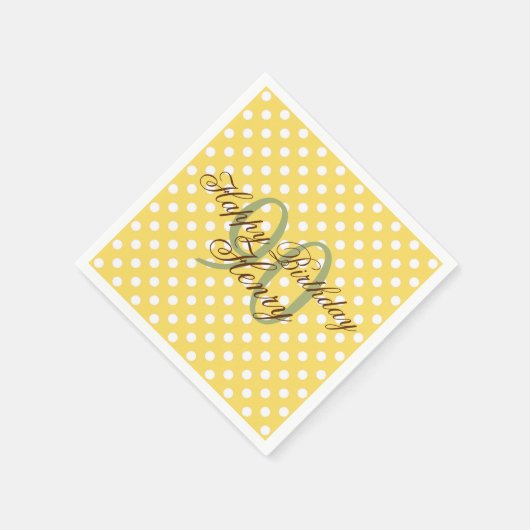Geel en wit leuk polka stippen 90ste verjaardag pa servet (Hoek)
