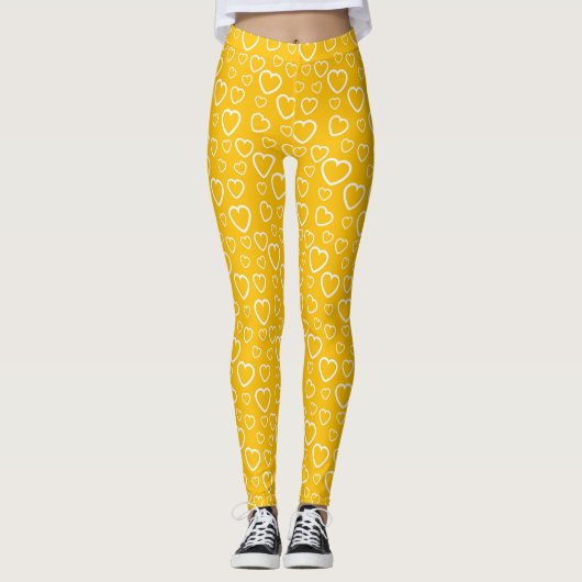 Geel en wit liefdespatroon leggings (Voorkant)