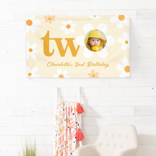 geel en wit madeliefje tweede verjaardag foto meis spandoek (Insitu)