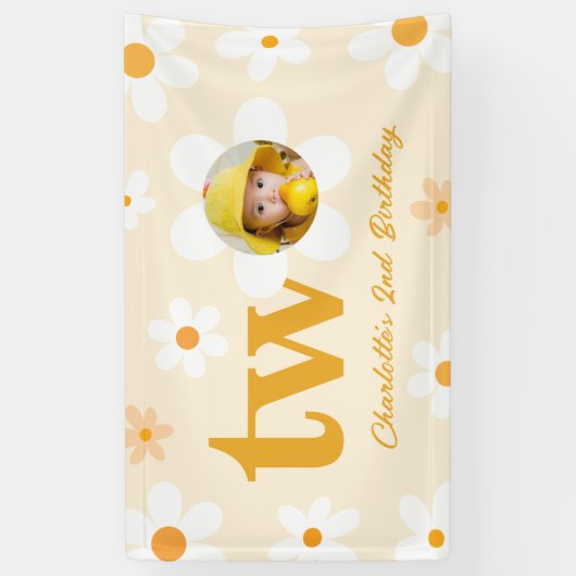 geel en wit madeliefje tweede verjaardag foto meis spandoek (Verticaal)