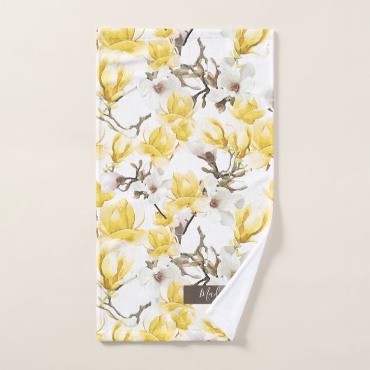 Geel en wit Magnolia Blossom Waterverf Patroon Bad Handdoek (Handdoek)
