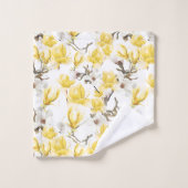 Geel en wit Magnolia Blossom Waterverf Patroon Bad Handdoek (Wasdoekje)