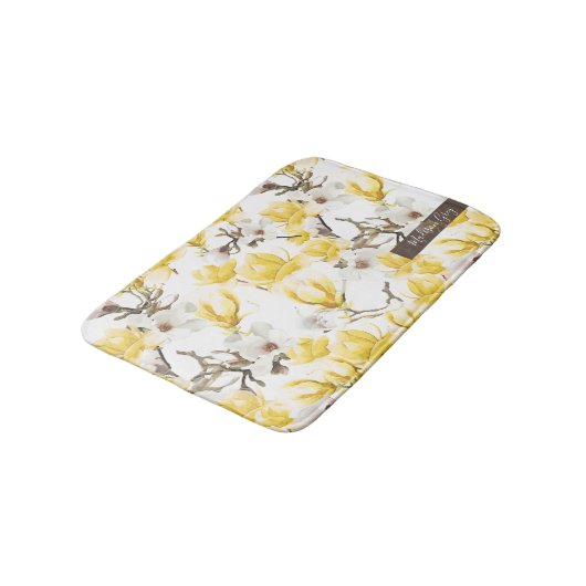 Geel en wit Magnolia Blossom Waterverf Patroon Badmat (Gekanteld)