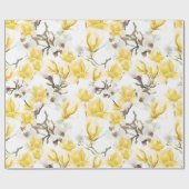 Geel en wit Magnolia Blossom Waterverf Patroon Cadeaupapier (Vlak)